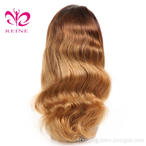 REINE Blonde Ombre Davirgin Russian Hair Lace Front Wig with Dark Root Balayage Wig Human Hair double drawn human hair wigs